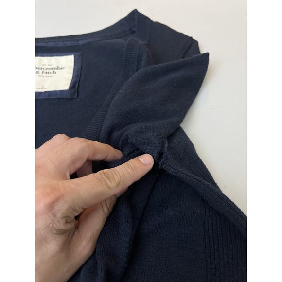 Y2K Abercrombie & Fitch Cardigan Navy L Preppy Academia Nautical Collegiate - Picture 12 of 13